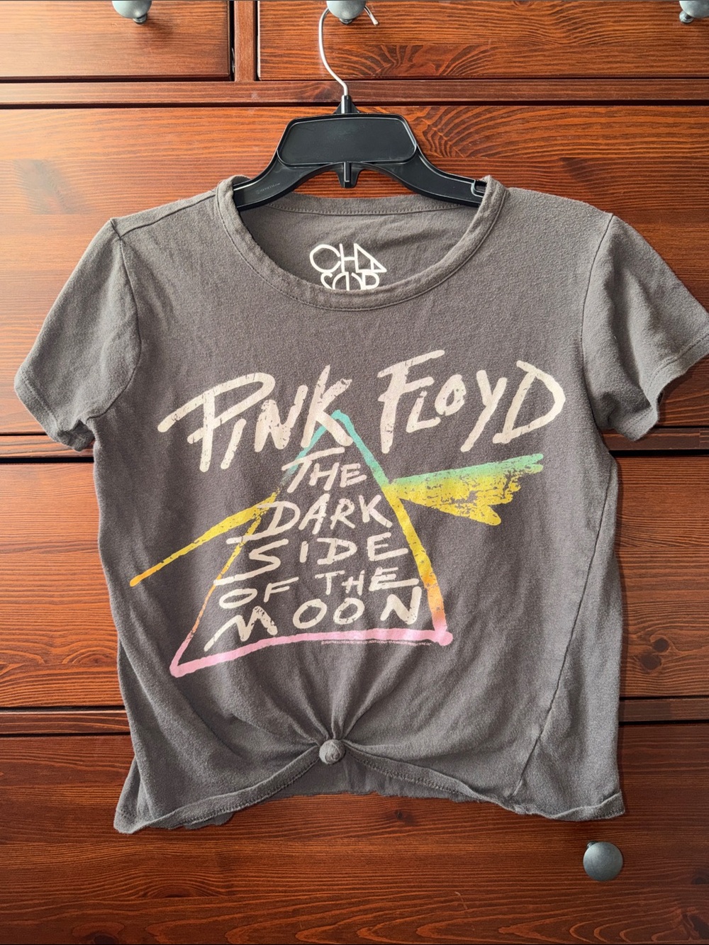 Chaser Pink Floyd Dark Side of the Moon Charcoal Gray Knotted Tee XS